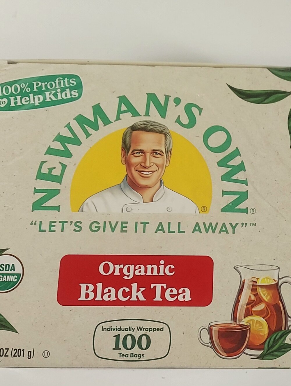 Newman's Own Organic Black Tea 100 Tea Bags USDA Certifed Contains Caffeine